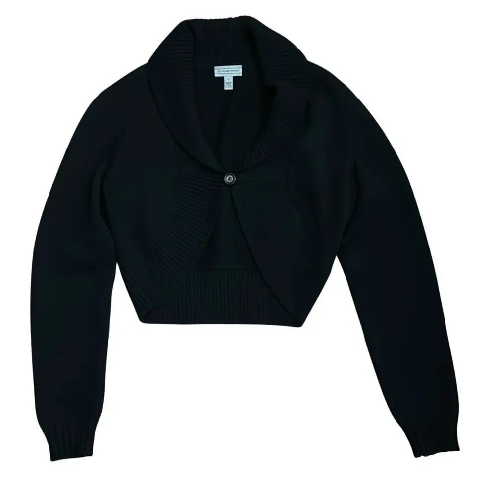 St. John Sport Black Santana Wool Knit Cardigan Sweater Size L